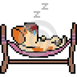 Vector pixel art hammock sleep