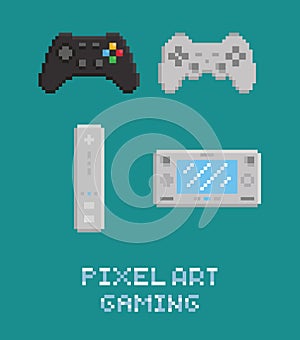 Vector pixel art illustration - modern gamepads