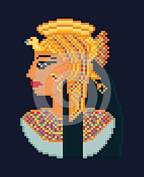 Vector pixel art illustration of woman cleopatra