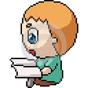 Vector pixel art kid read book