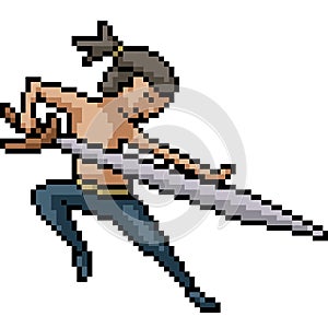 Vector pixel art kungfu swordman