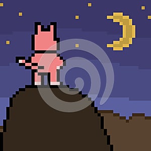 Vector pixel art mountain cat