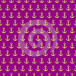 Vector pixel art multicolor endless pattern of navy blue ship anchor on velvet violet background. seamless pattern of navy