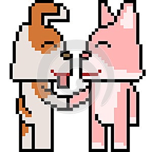 Vector pixel art pet shake hand