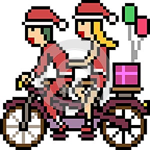 Vector pixel art santa claus bicycle