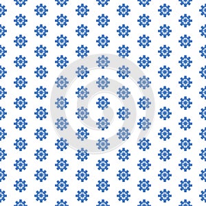 Vector pixel art seamless pattern of cartoon blue mechanical gears on white background