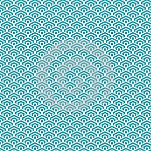 Vector pixel art turquoise or aquamarine seamless pattern of minimalistic geometric scaly hexagon pattern in japanese style