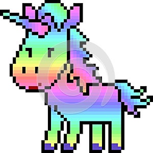 Vector pixel art unicorn rainbow