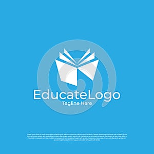 Vector pixel book, reading logo design concept, creative education logo design