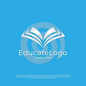Vector pixel book, reading logo design concept, creative education logo design