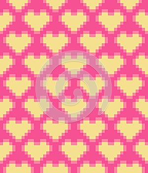 Vector pixel hearts seamless pattern
