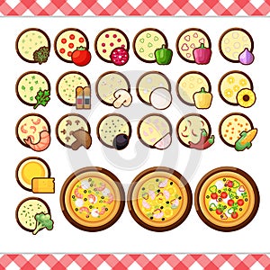 Vector - Pizza constructor flat icons isolated on white background. ingredient food menu illustration isolated collection. Differe