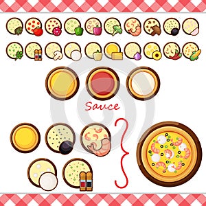 Vector - Pizza constructor flat icons isolated on white background. ingredient food menu illustration isolated collection. Differe