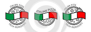 Vector pizza logos with sample text for food company products, cafe, restaurant, delivery, pizzeria, bakery