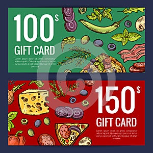 Vector pizza restaurant or shop giftcard or discount templates