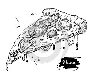 Vector Pizza slice drawing. Hand drawn pizza illustration.