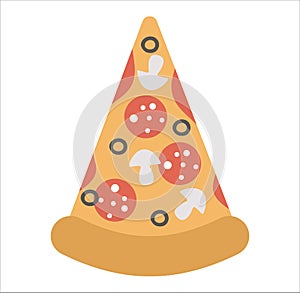 Vector pizza slice on white background. Fast food icon. Italian dish illustration photo