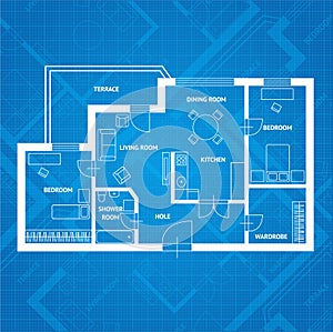 Vector plan blue print. Flat Design