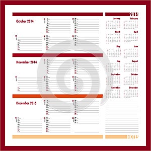 Vector planner for 2014 - October, November, December