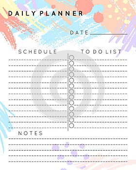 Vector daily planner template with hand drawn shapes and textures in pastel colors