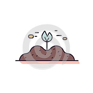 Vector of a plant growing out of a mound of dirt with a modern and minimalistic flat design