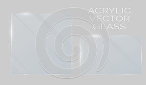 Vector plastic and acrylic glass mockup with glow light reflection on the edge of frame. Window, screen or plate  with shiny glare