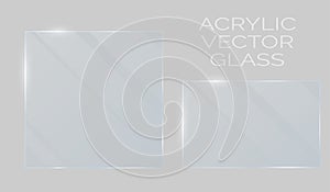 Vector plastic and acrylic glass mockup with glow light reflection on the edge of frame. Window, screen or plate  with shiny glare photo
