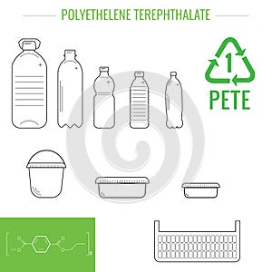 Vector plastic recyclable items.