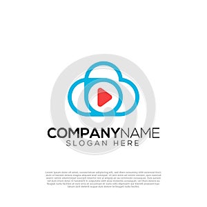 Vector play button cloud tech logo