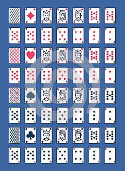 Vector Playing Cards colored icons set. Full deck