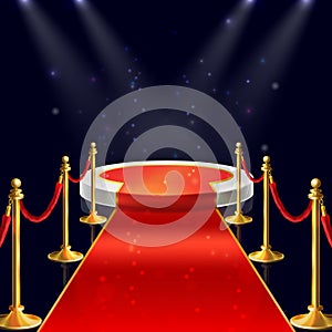 Vector podium with red carpet, ropes, stanchions