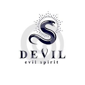 Vector poisonous snake, evil spirit black graphic vector emblem.