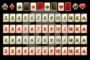 Vector Poker playing cards, full deck and card symbols for slot machines and a lottery. Black background in a separate