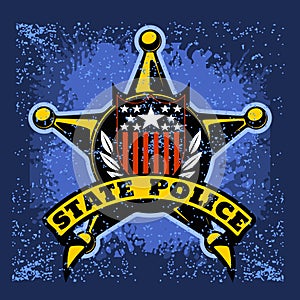 Vector Police Badge and Shield Label on grunge background.