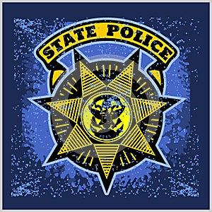 Vector Police Badge and Shield Label on grunge background.