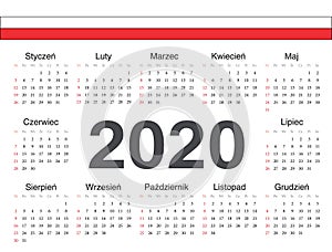 Vector Polish circle calendar 2020