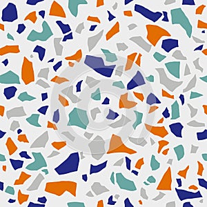 Vector polished pebble stone tile. Terrazzo flooring texture Abstract blue and orange color seamless pattern