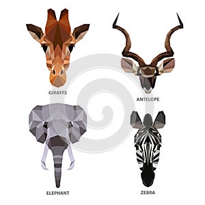 Polygonal colour animals set isolated on white.