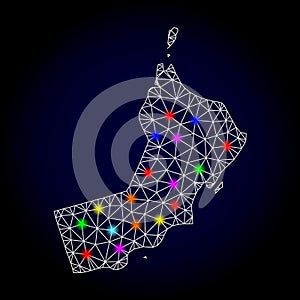 Vector Polygonal Mesh Map of Oman with Glowing Spots for New Year