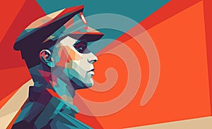 Vector polygonal portrait of a soldier. Soldier in the armed forces. The concept of courage and dedication to