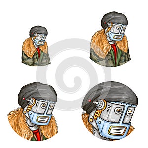 Vector pop art avatar of robot, android