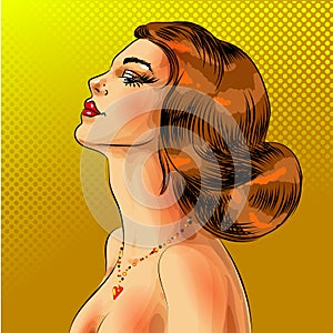 Vector pop art beautiful red haired woman portrait