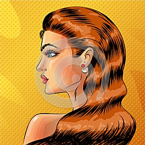 Vector pop art beautiful redheaded woman portrait