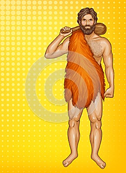 Vector pop art caveman in fur loincloth