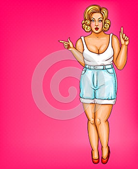 Vector pop art fatty girl, overweight concept photo