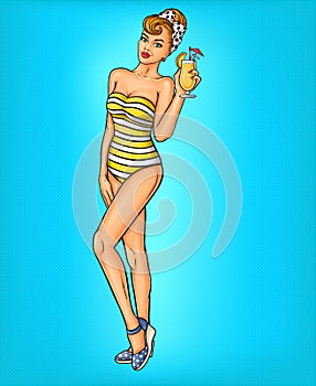 Vector pop art girl in a bathing suit