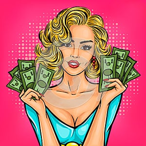 Vector pop art girl with cash