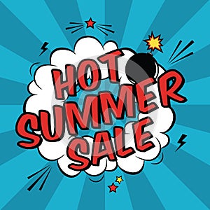 Vector pop art illustration with Hot Summer Sale discount
