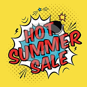 Vector pop art illustration with Hot Summer Sale discount
