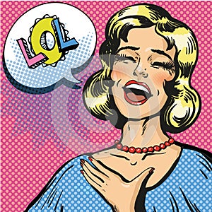 Vector pop art illustration of laughing out loud woman